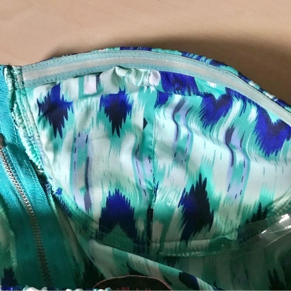 ENVY ME S Aqua Blue Green High Low Boho strapless summer dress Size Small - Picture 12 of 15